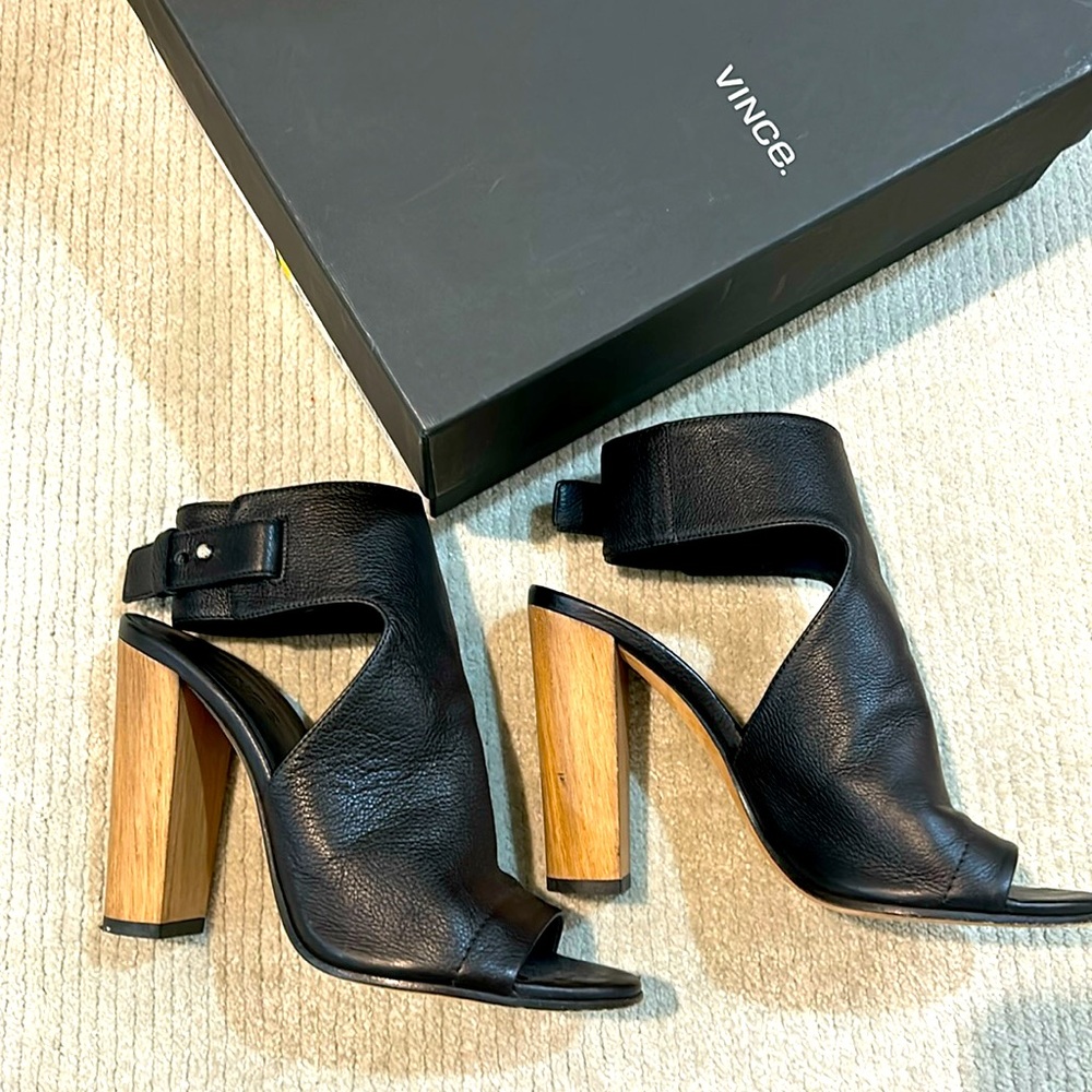 Vince Addie Black Wood Sandal heel 6.5 w box